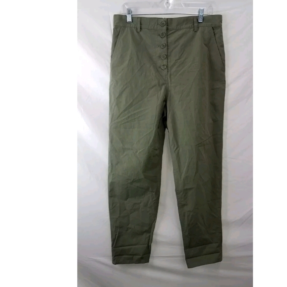 COS Button-up 100% Cotton High Rise Relaxed Everyday Chinos In Khaki Green M - Picture 7 of 12